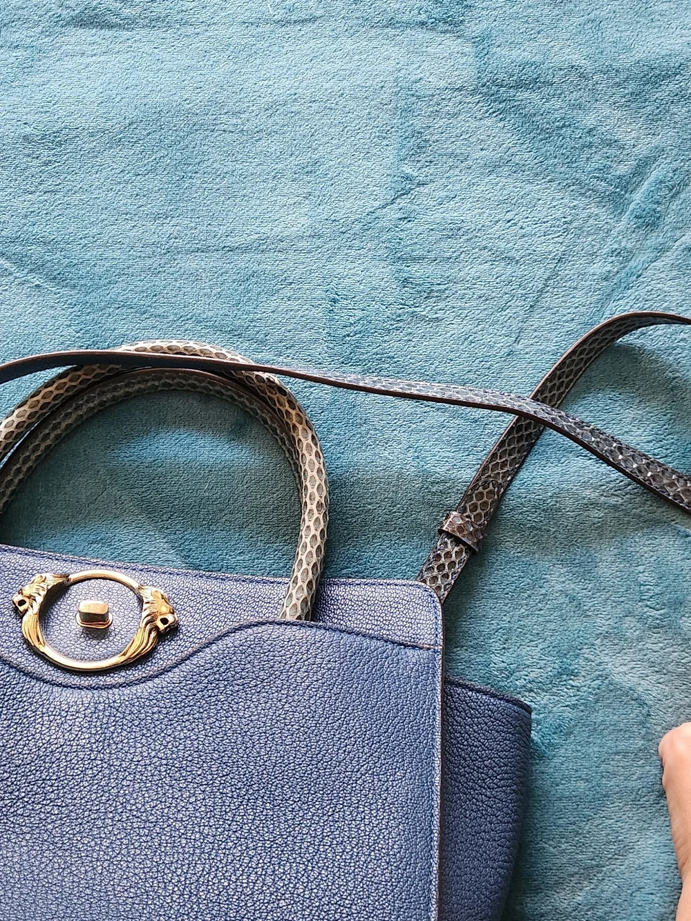 Vintage Roberto Cavalli Mainline Lion Head Turn-Lock Satchel With Cobra Details